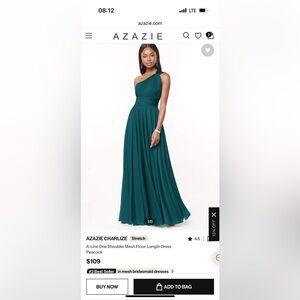 Azazie Charlize bridesmaid dress in peacock.